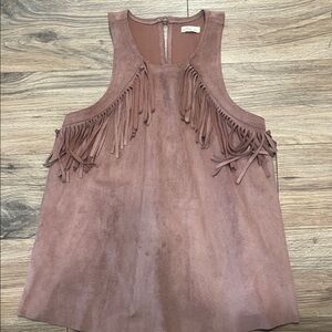 Hollister Fringe Suede Sleeveless Top - Mauve